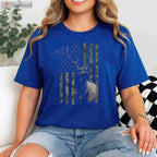 Elk Hunting Camo American Flag Hunting T-Shirt, Camouflage Elk Hunter Shirt