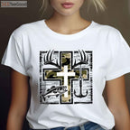 Faith Fishing and Hunting Shirt, Christian Camo Cross Bass Hook Graphic Tee