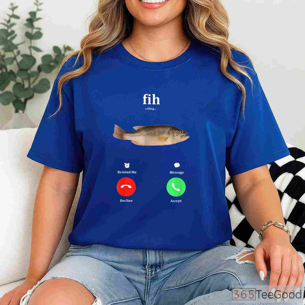 Fih Calling Funny Fishing Phone Meme Shirt, Viral Fish Humor Apparel for Men