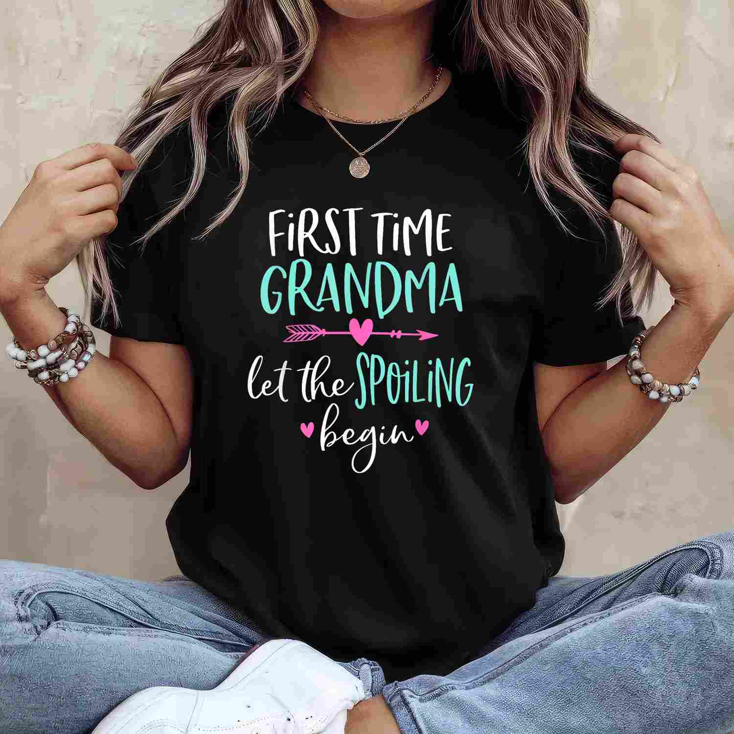 First Time Grandma Let The Spoiling Begin Gift Tee New Grandma T-Shirt Women Adults