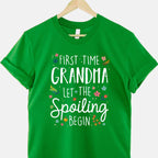 First Time Grandma Let The Spoiling Begin Grandmother Gift Tee T-Shirt Women Adults