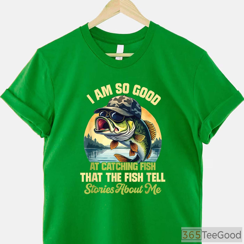 Fish Tell Stories Funny Fishing T-Shirt - Witty Catching Fish Design for Pros