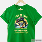 Fish Tell Stories Funny Fishing T-Shirt - Witty Catching Fish Design for Pros