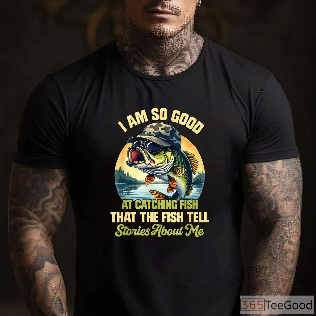 Fish Tell Stories Funny Fishing T-Shirt - Witty Catching Fish Design for Pros