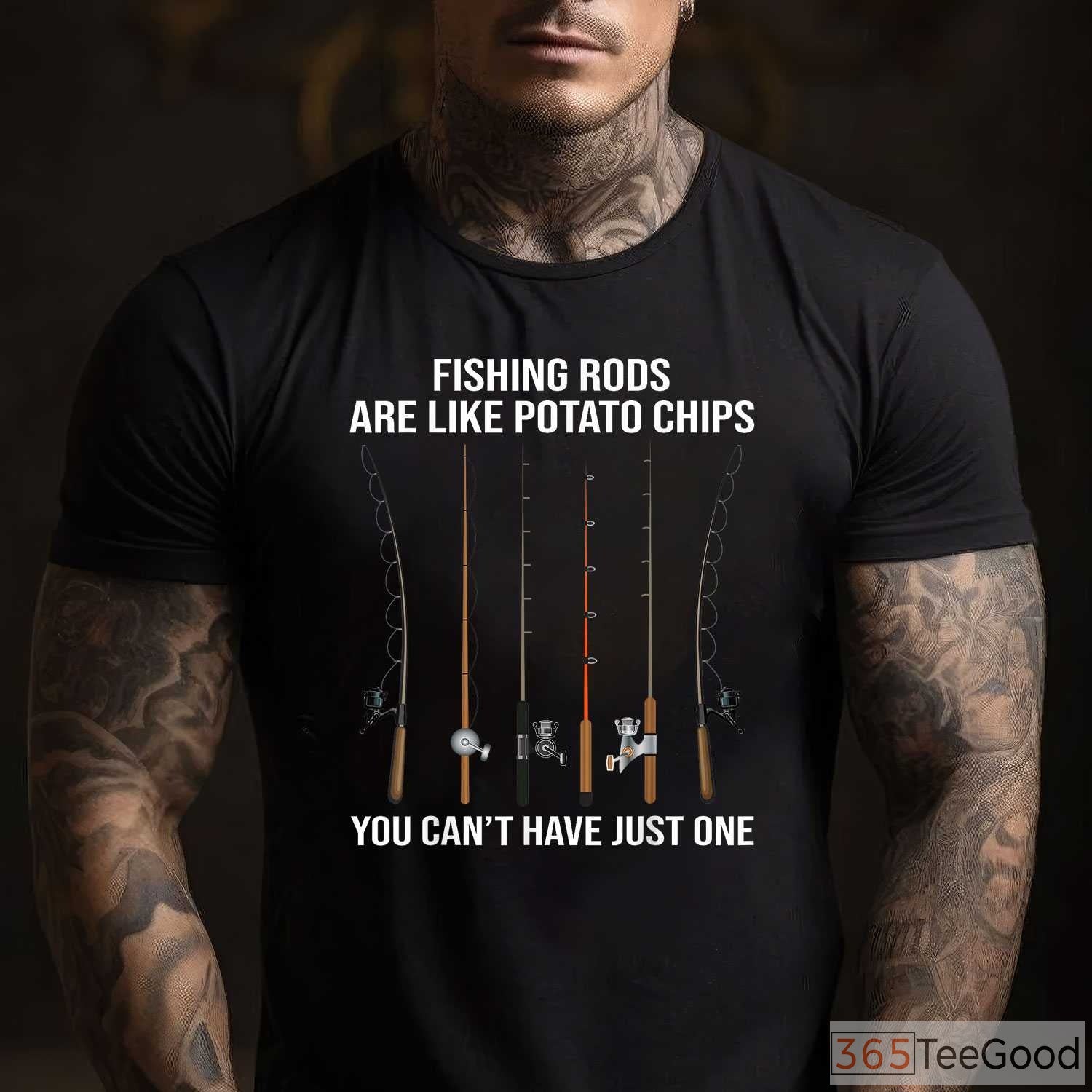 Fishing Rods Are Like Potato Chips T-Shirt - Funny Angler Humor for Gear Lovers