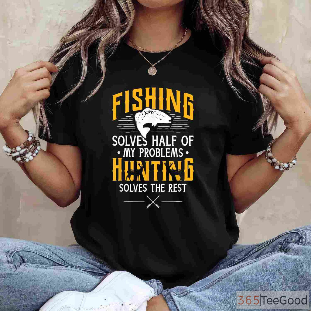 Fishing and Hunting Therapy Shirt - Funny Outdoor Gift for Men's Mental Health