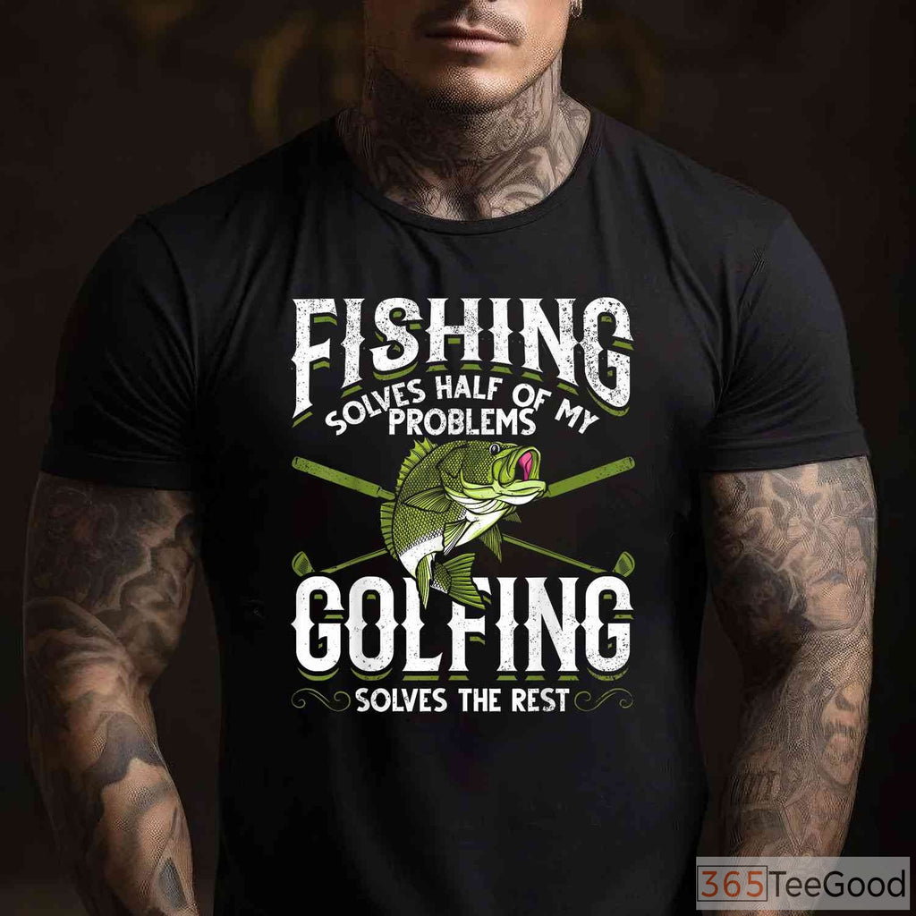 Fishing and Golfing Therapy Shirt, Funny Dual Hobby Gift for Retired Sportsmen