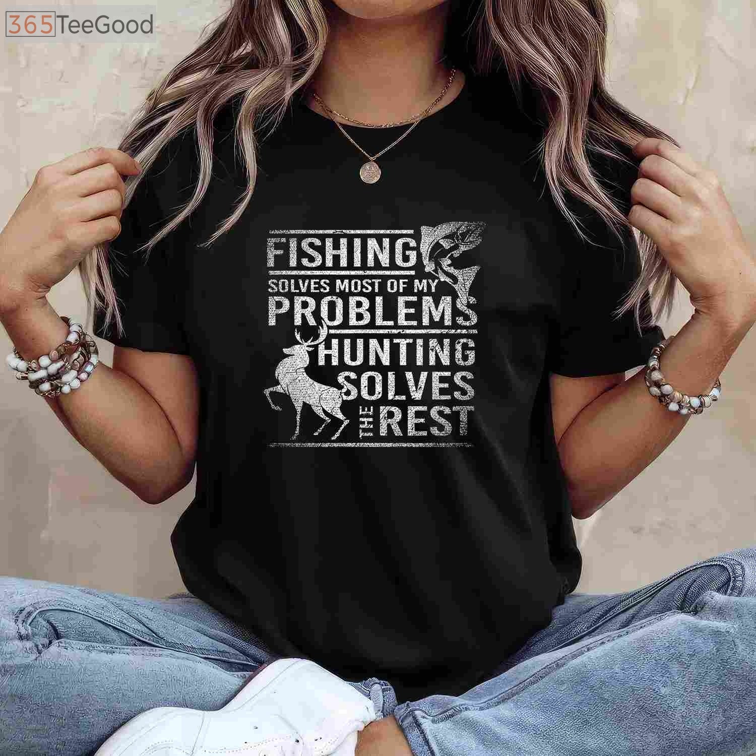 Fishing and Hunting T-Shirt, Fishing Solves Problems Hunting the Rest Shirt