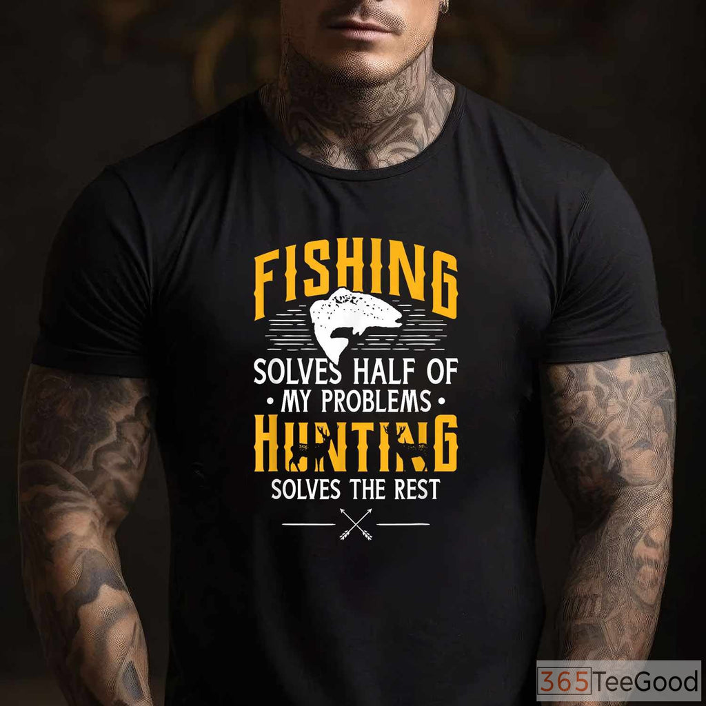 Fishing and Hunting Therapy Shirt - Funny Outdoor Gift for Men's Mental Health