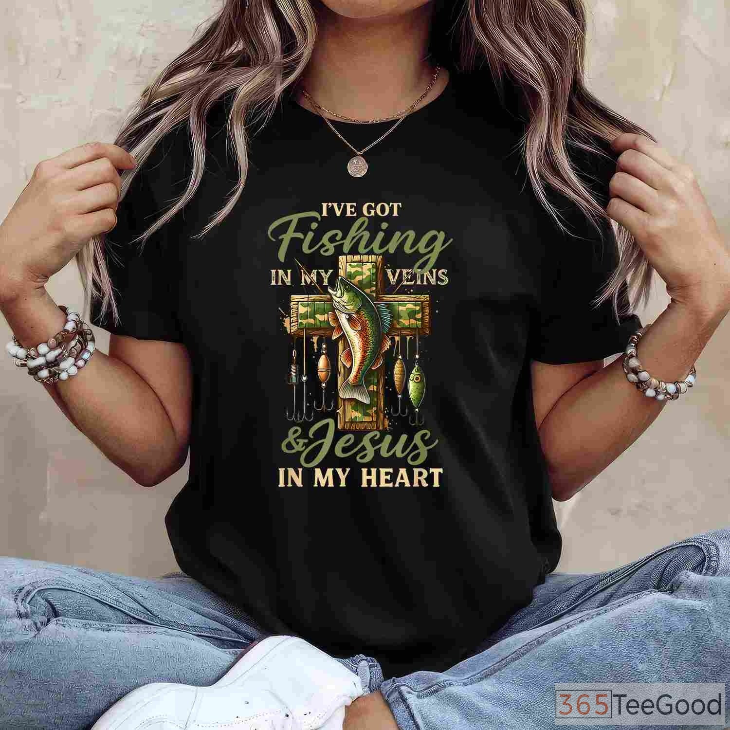 Fishing in My Veins Jesus in My Heart Shirt, Christian Angler Apparel