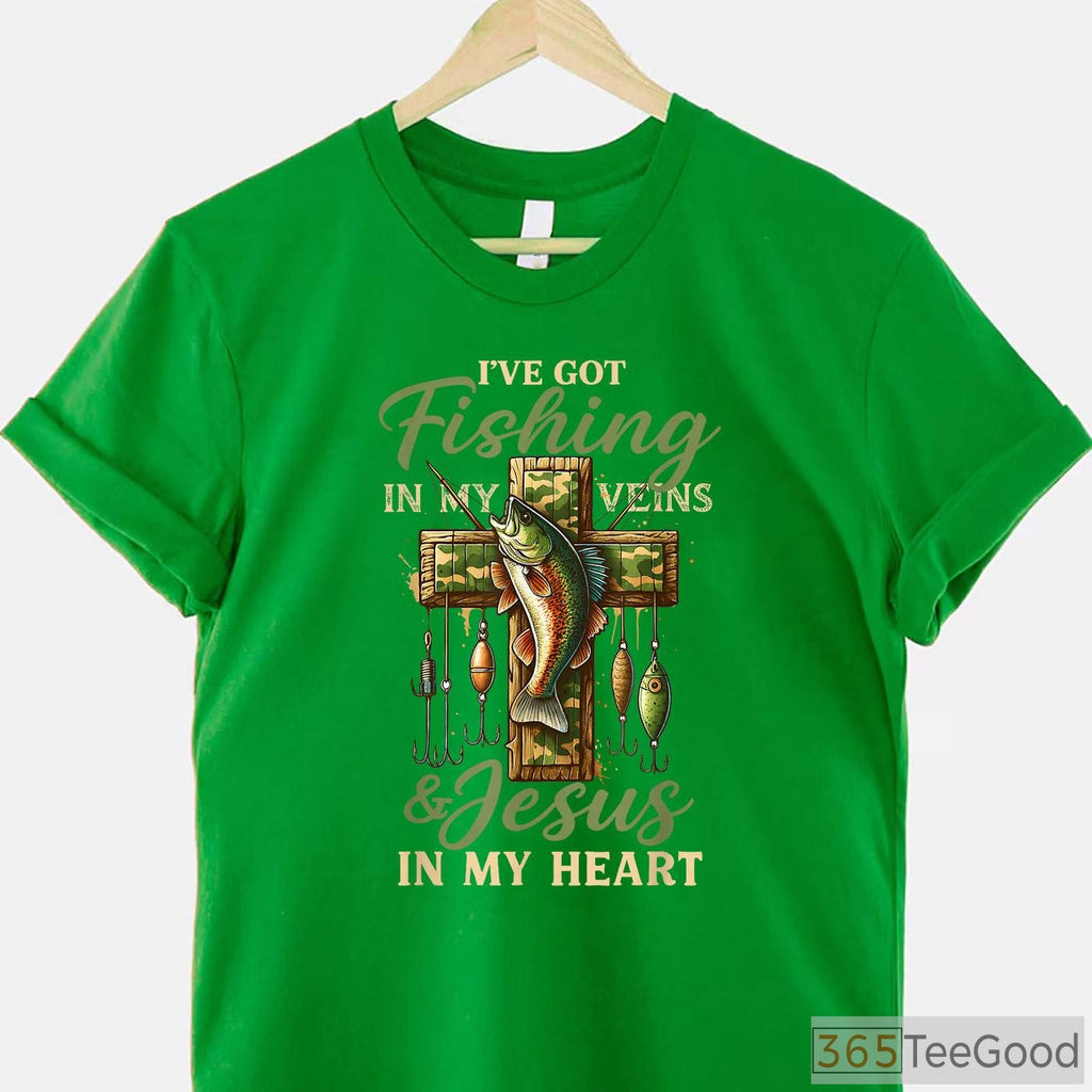 Fishing in My Veins Jesus in My Heart Shirt, Christian Angler Apparel