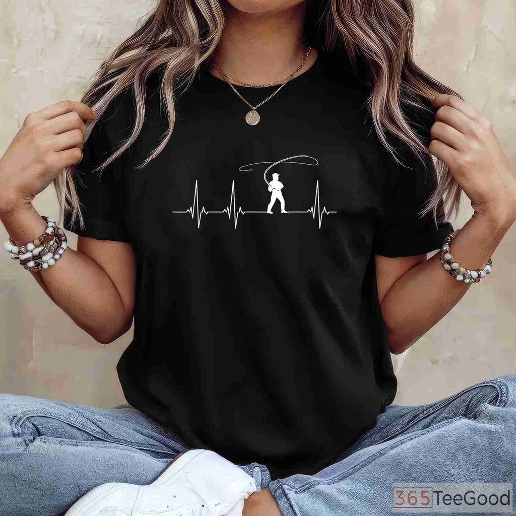 Fly Fishing Heartbeat EKG Shirt, Life Pulse Angling Graphic Tee for Men