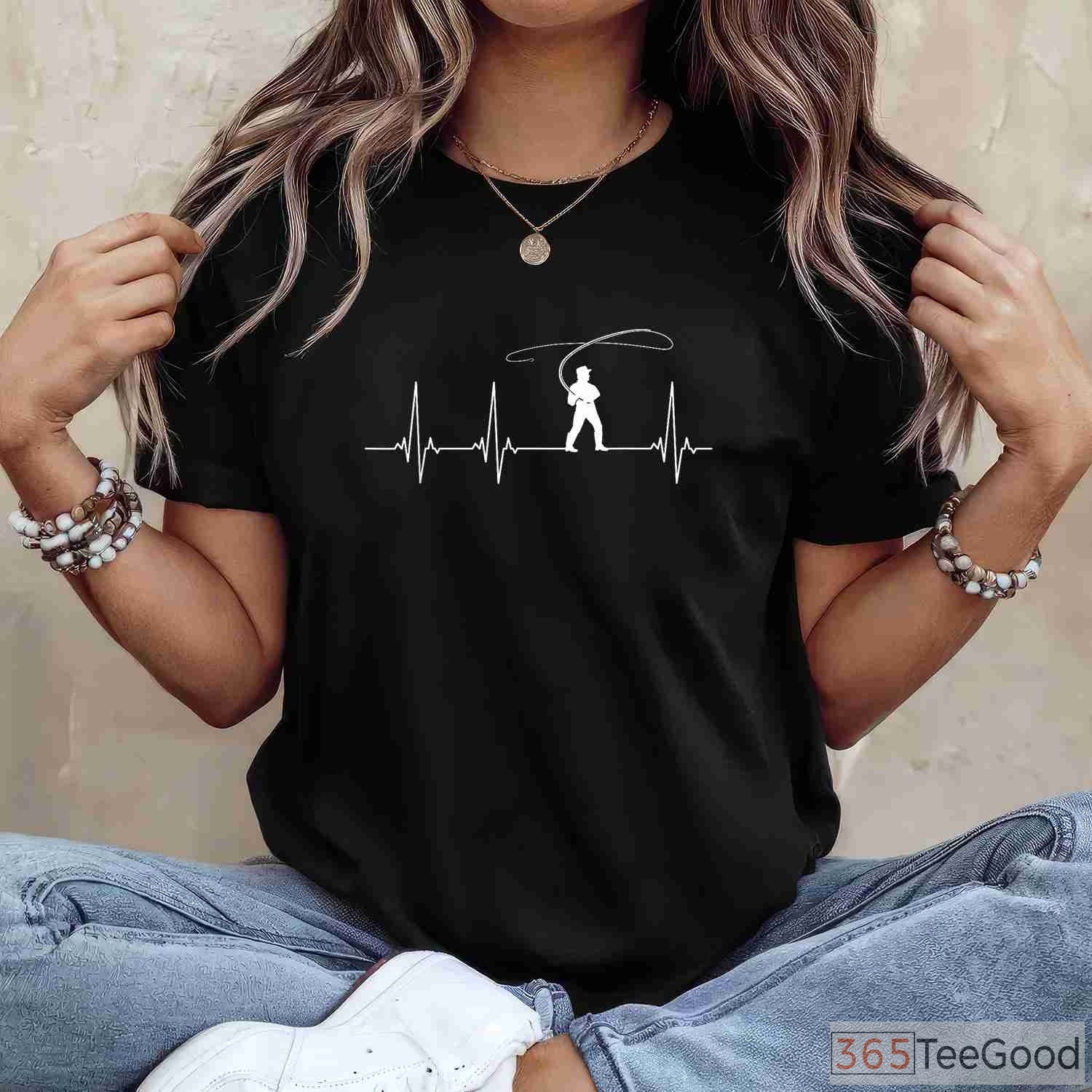 Fly Fishing Heartbeat EKG Shirt, Life Pulse Angling Graphic Tee for Men