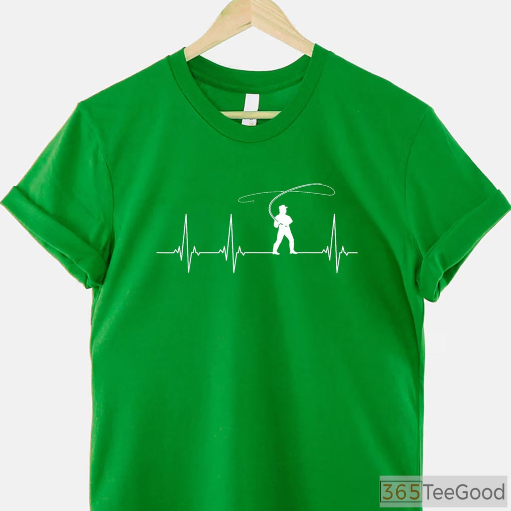Fly Fishing Heartbeat EKG Shirt, Life Pulse Angling Graphic Tee for Men