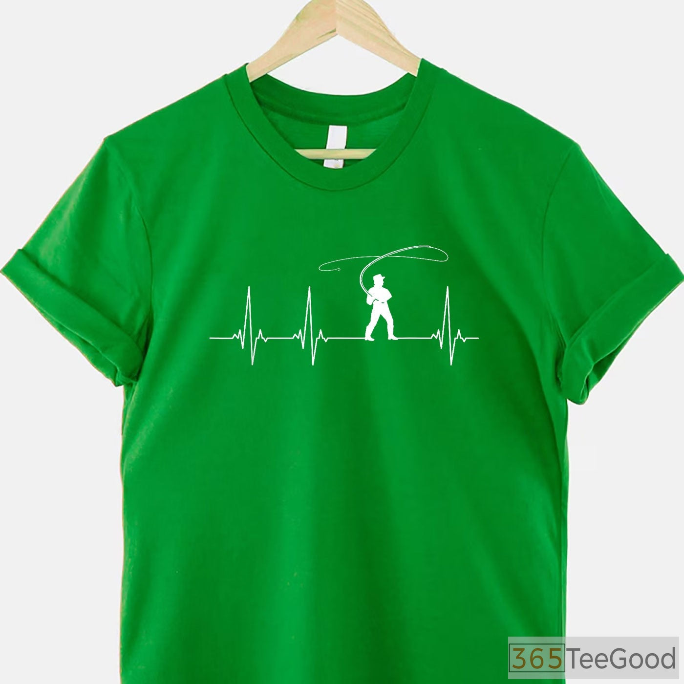 Fly Fishing Heartbeat EKG Shirt, Life Pulse Angling Graphic Tee for Men