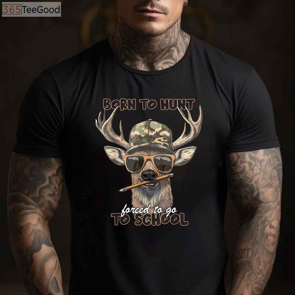 Forced To Go To School Hunting Shirt, Funny Youth Boy Camo Deer Hunter Tee