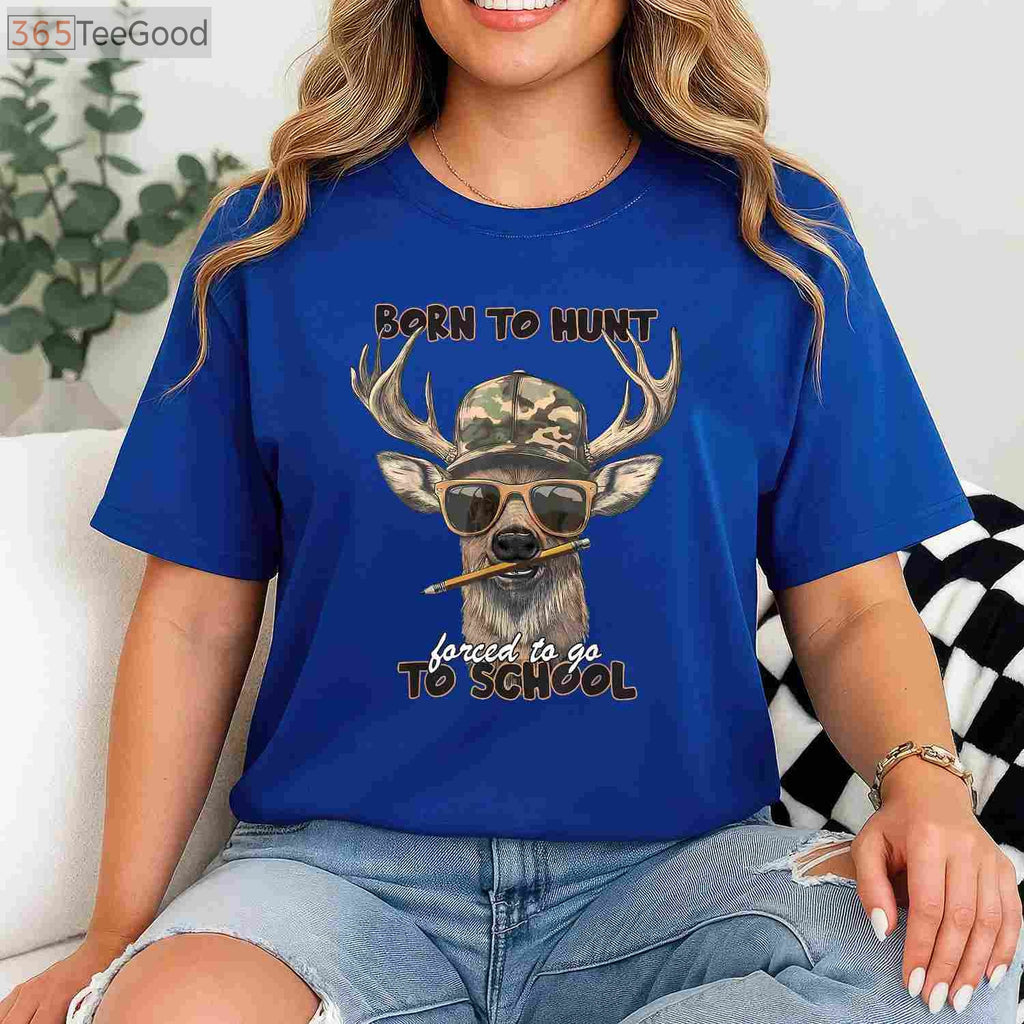 Forced To Go To School Hunting Shirt, Funny Youth Boy Camo Deer Hunter Tee