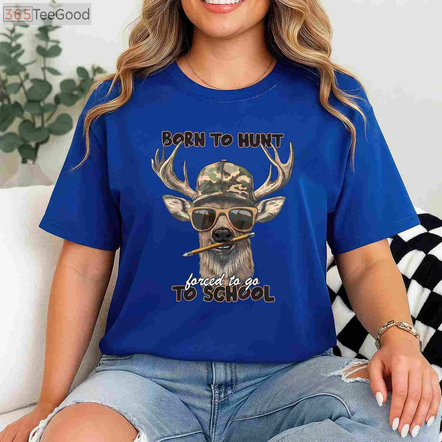 Forced To Go To School Hunting Shirt, Funny Youth Boy Camo Deer Hunter Tee