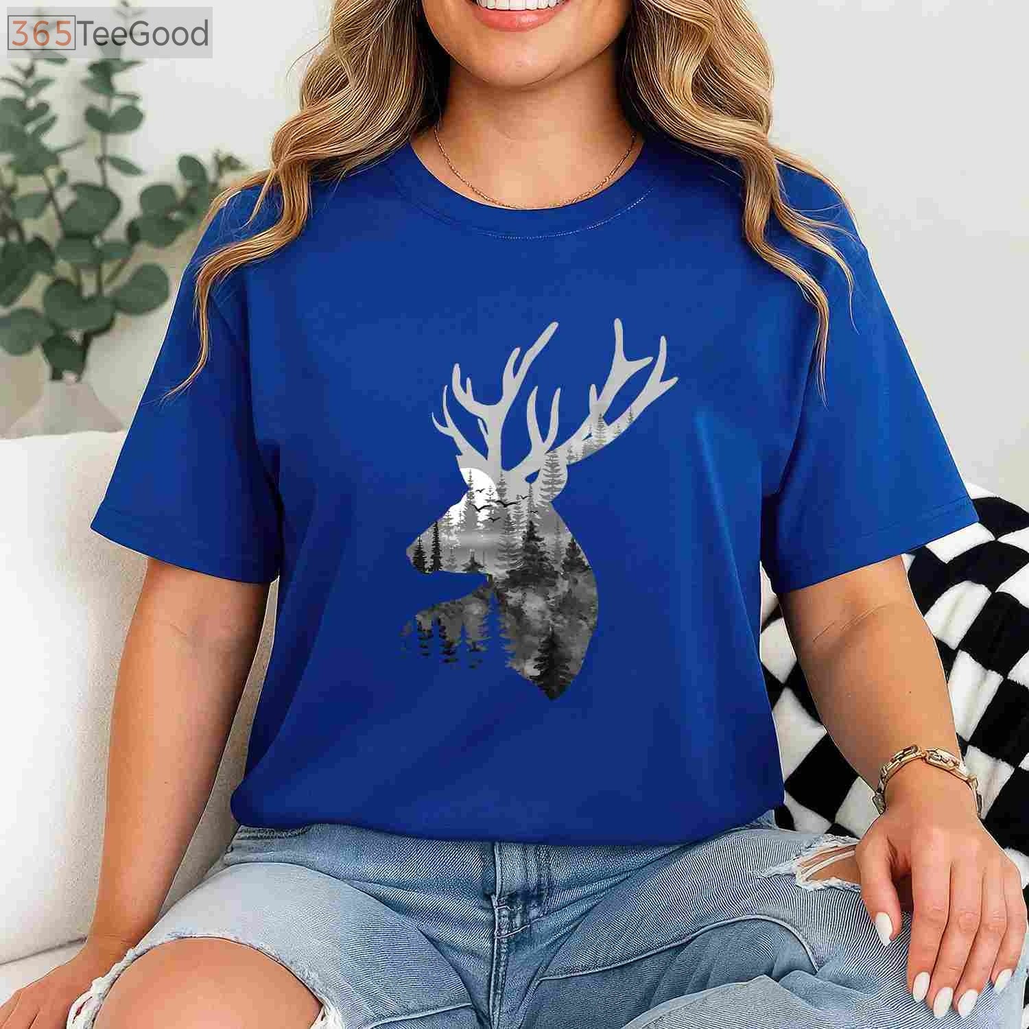 Forest Wildlife Silhouette Buck Deer Hunting Art Shirt, Nature Lover Graphic Tee