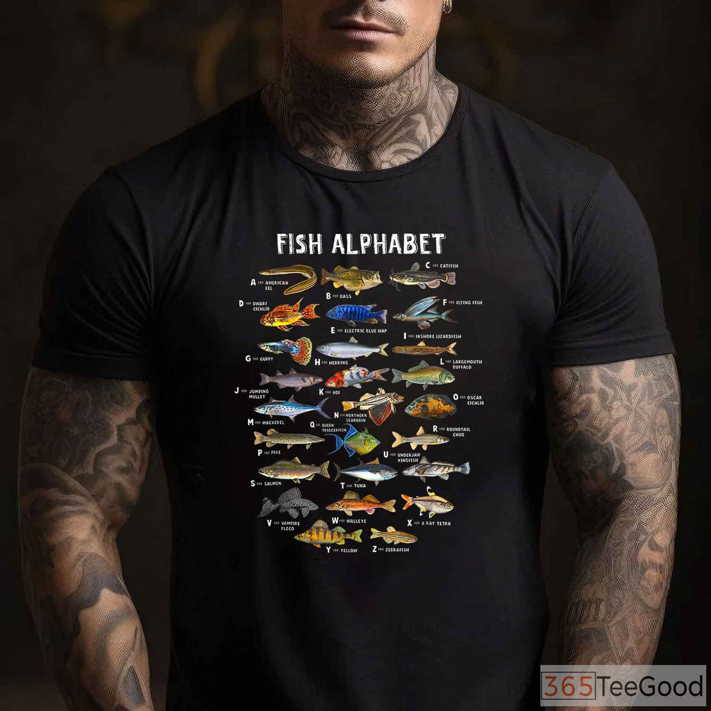 Freshwater Fish Alphabet Educational Shirt - Species Identification Guide for Fishing