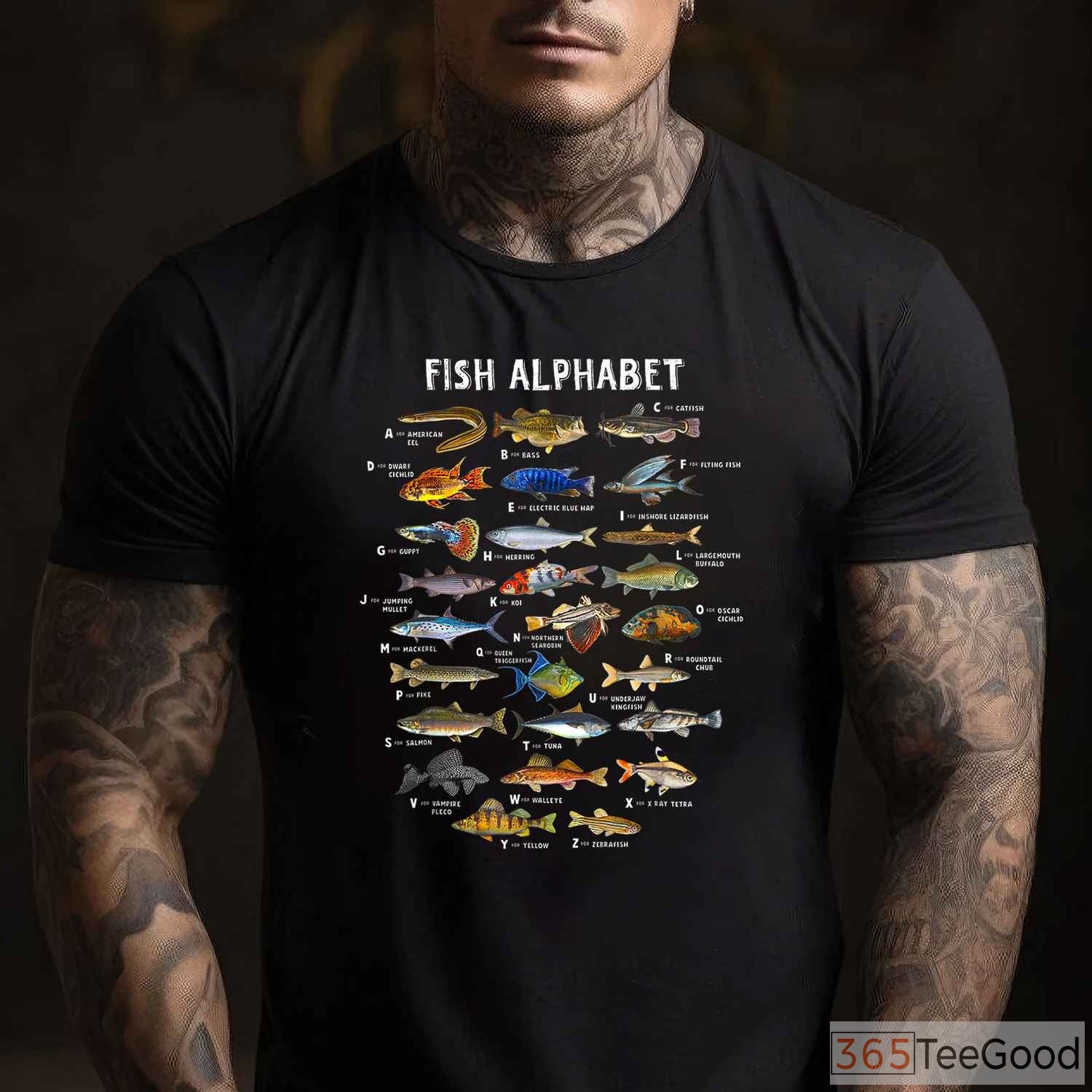 Freshwater Fish Alphabet Educational Shirt - Species Identification Guide for Fishing