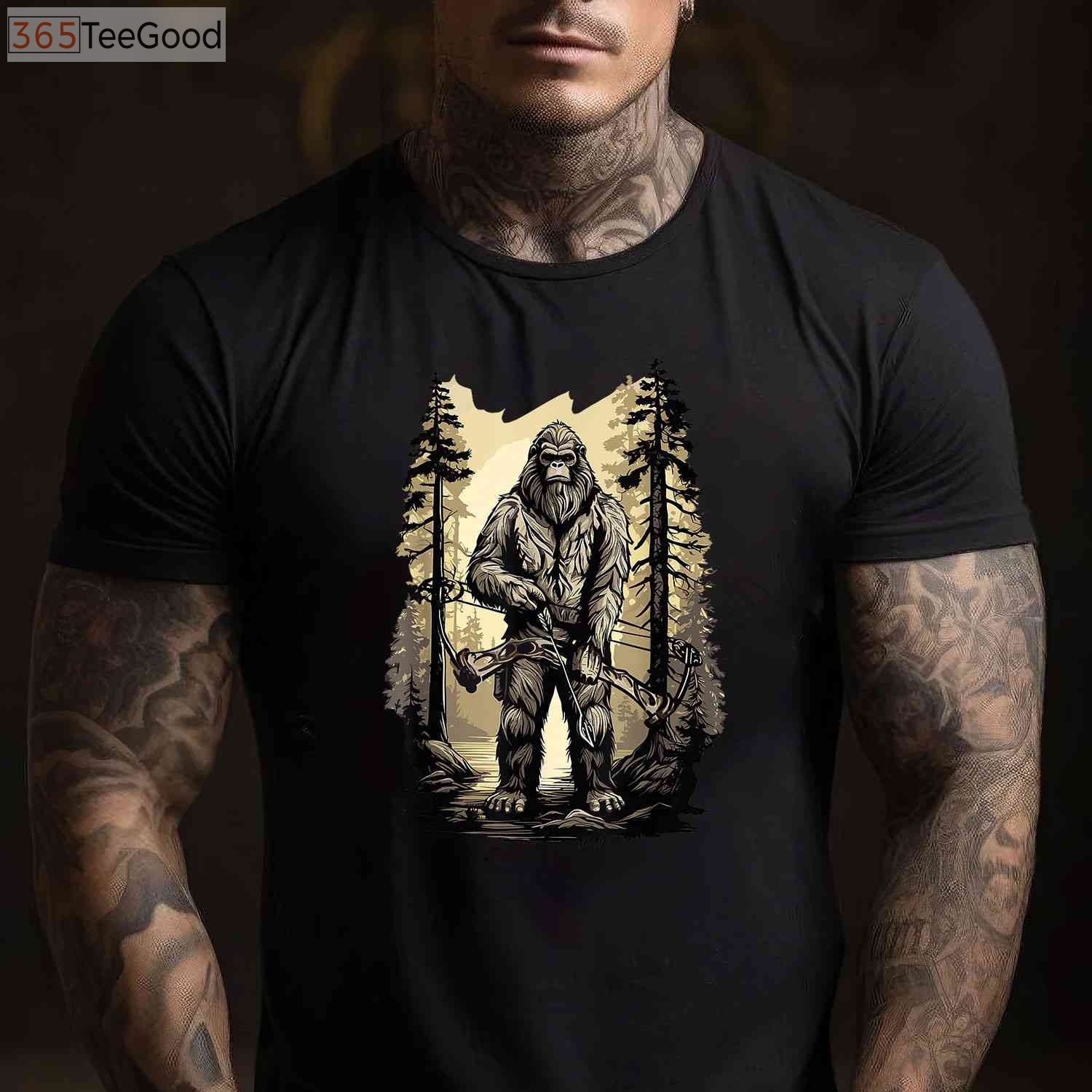 Funny Bigfoot Bow Hunting Shirt, Sasquatch Archery and Woodman Humor Tee