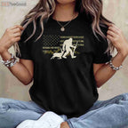 Funny Bigfoot Deer Hunting USA Flag T-Shirt, Sasquatch Buck Season Apparel