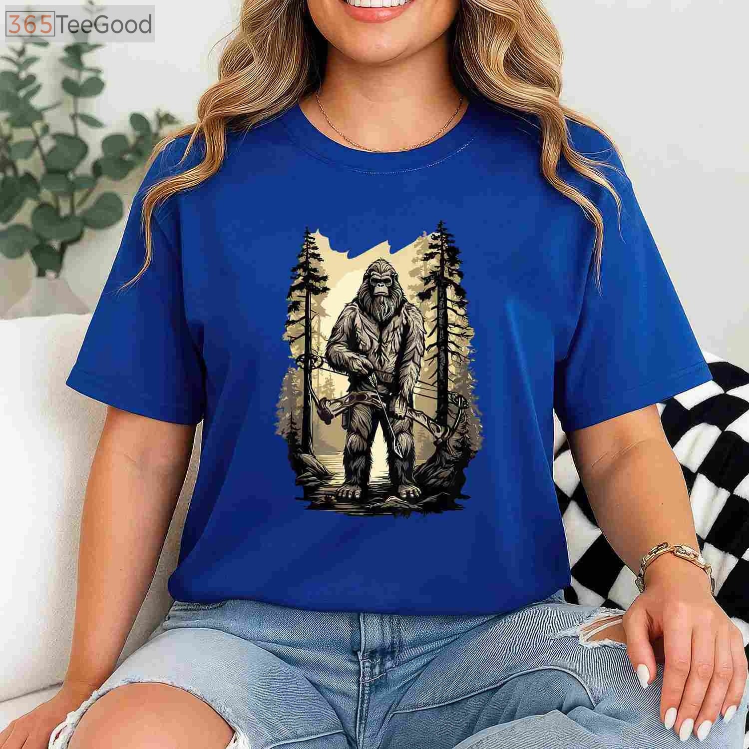 Funny Bigfoot Bow Hunting Shirt, Sasquatch Archery and Woodman Humor Tee