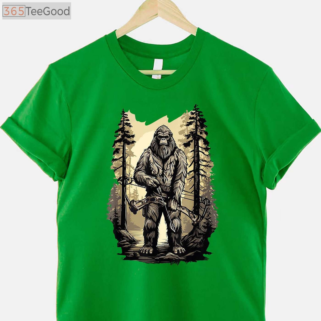 Funny Bigfoot Bow Hunting Shirt, Sasquatch Archery and Woodman Humor Tee