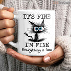 Funny Black Cat Ceramic Mug – It’s Fine Everything Is Fine Coffee Mug Gift for Cat Lovers