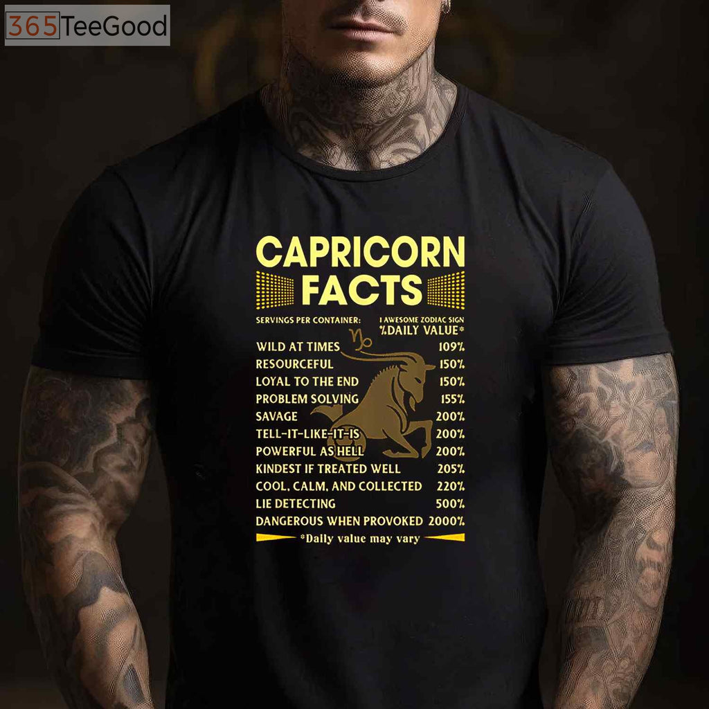 Funny Capricorn Facts Tee and T-Shirt, December January Zodiac Birthday T-Shirt Gift for Adults