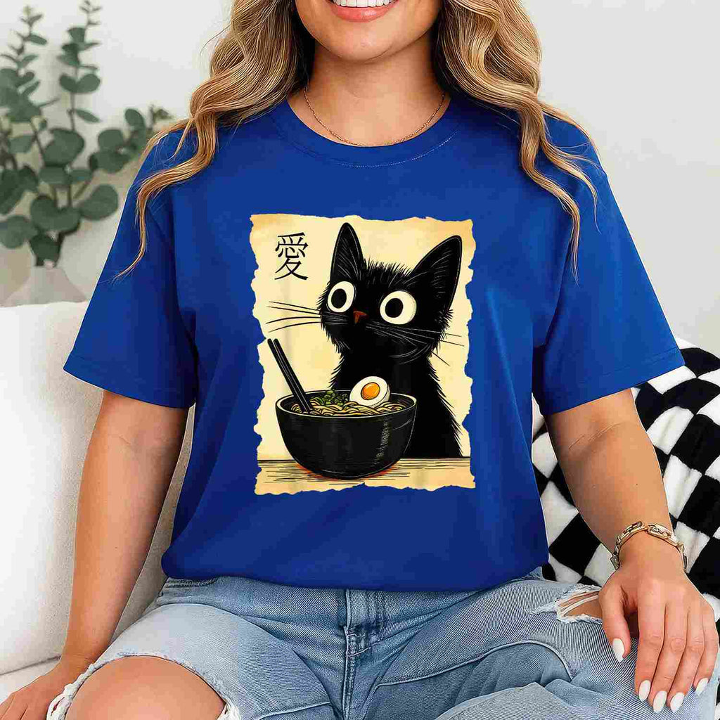Funny Cat Ramen Japanese Kawaii Anime Gift Tee T-Shirt Adults Unisex