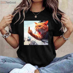 Funny Cat Middle Finger T-Shirt - Hilarious Sassy Cat in Car Graphic Tee