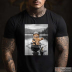 Funny Cat Selfie Boat Fishing Shirt, Weird Cat Meme Fishing Apparel for Men
