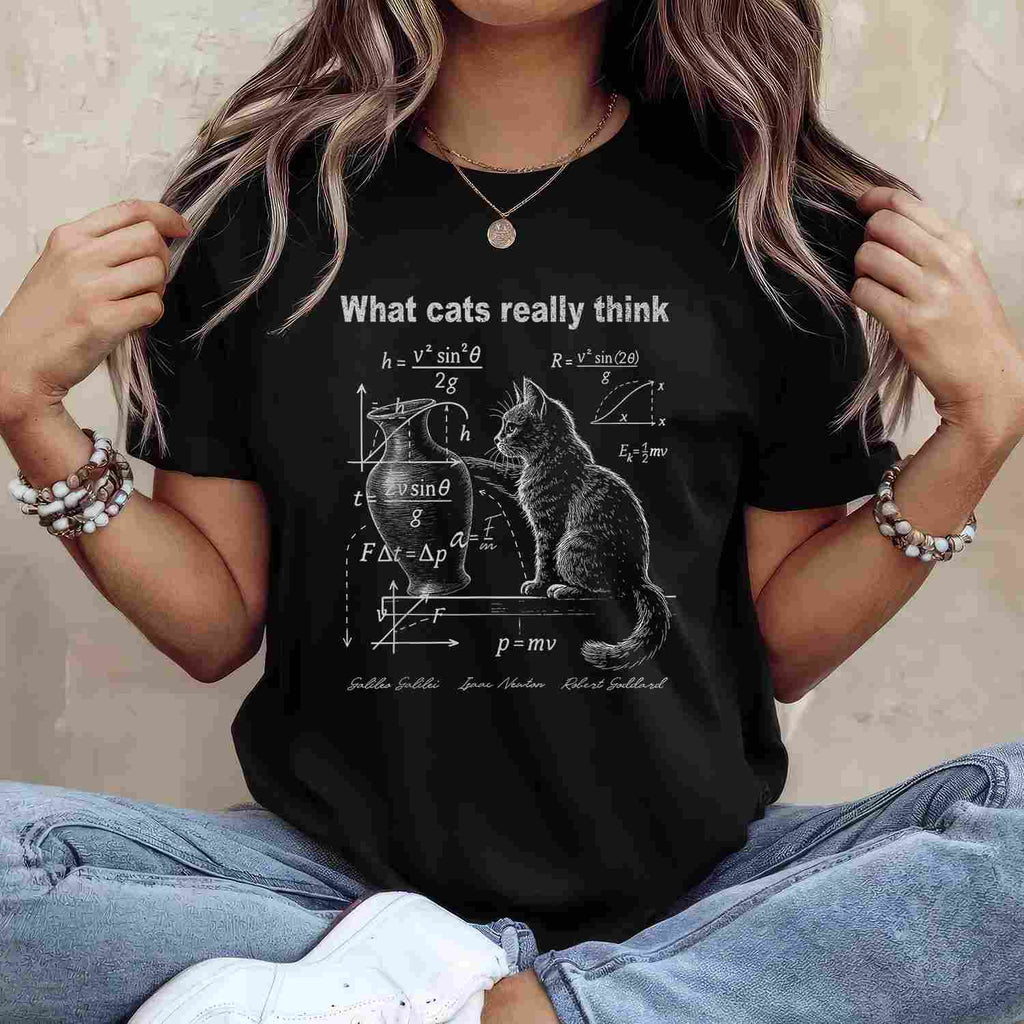 Funny Cat Physics Humor Tee What Cats Really Think Science T-Shirt for Men Women Adults
