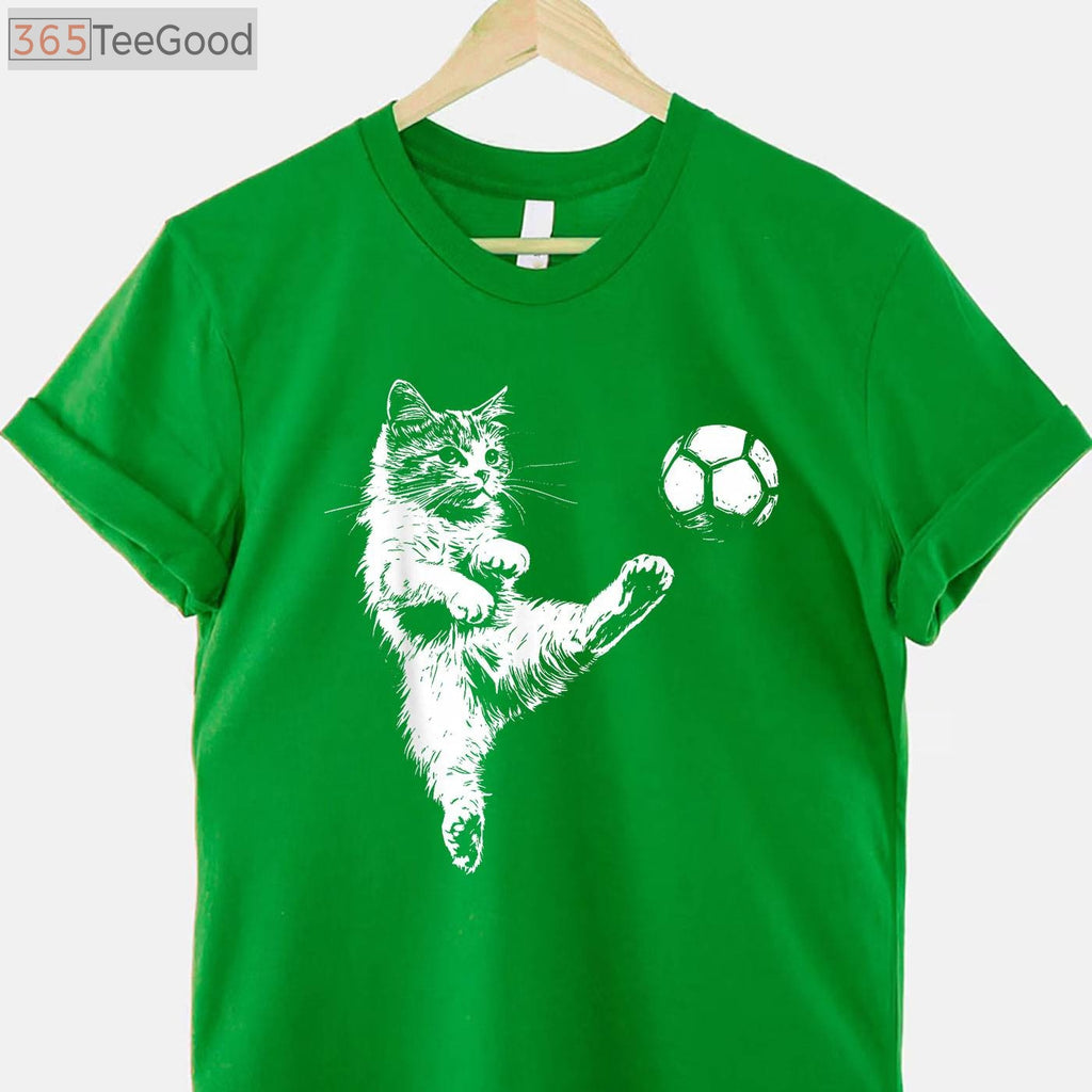 Funny Cat Soccer Ball T-Shirt - Cute Kitten Playing Sports Graphic Tee