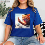 Funny Cat Middle Finger T-Shirt - Hilarious Sassy Cat in Car Graphic Tee