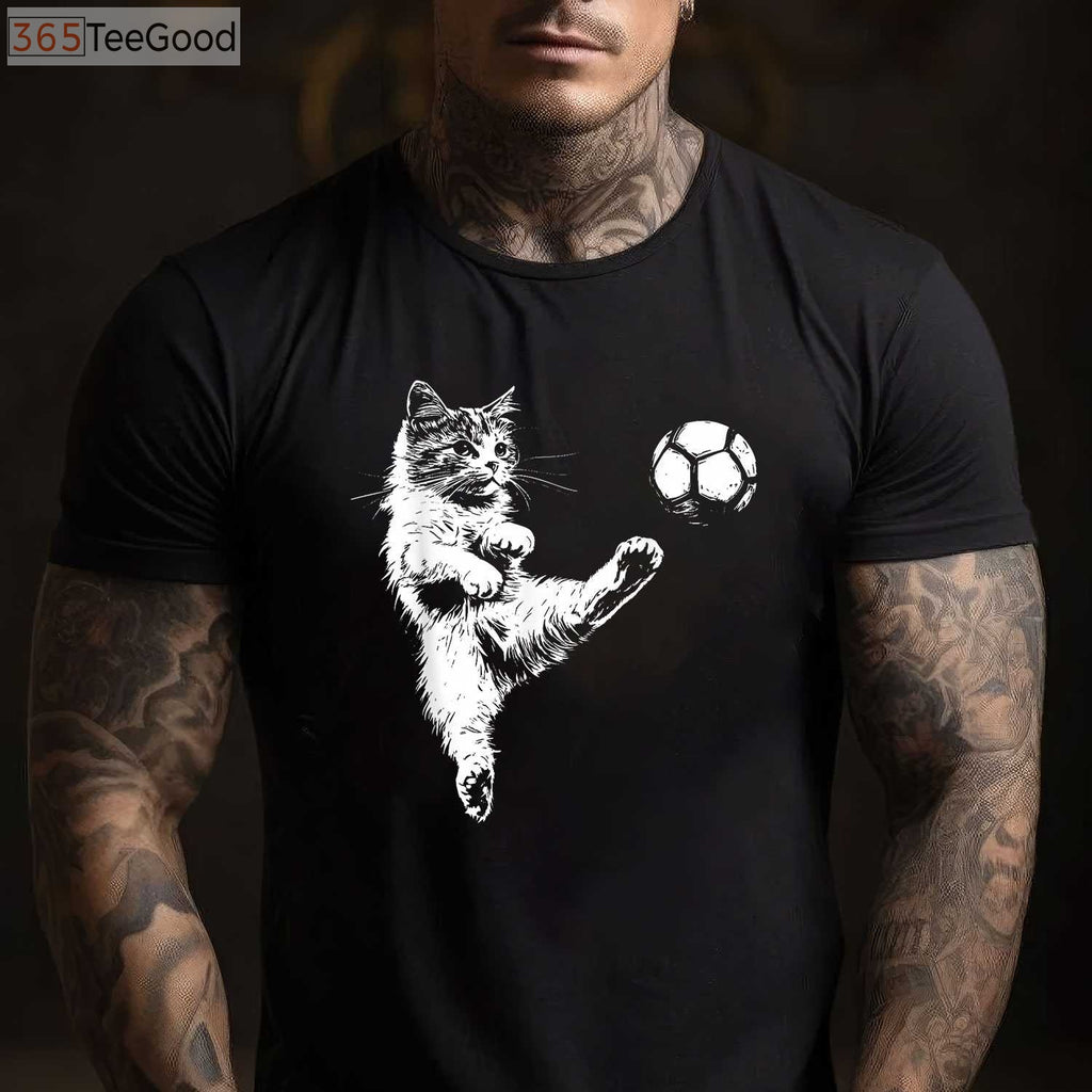Funny Cat Soccer Ball T-Shirt - Cute Kitten Playing Sports Graphic Tee
