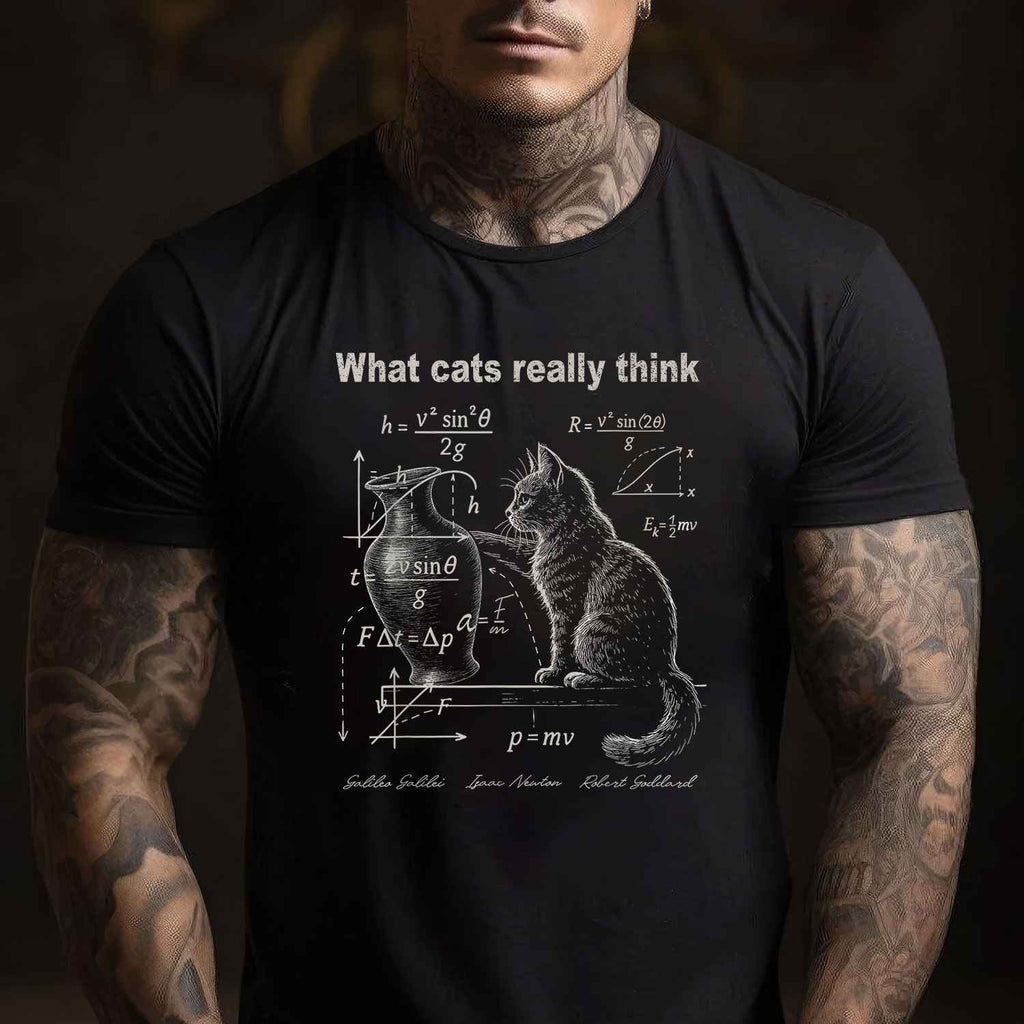 Funny Cat Physics Humor Tee What Cats Really Think Science T-Shirt for Men Women Adults