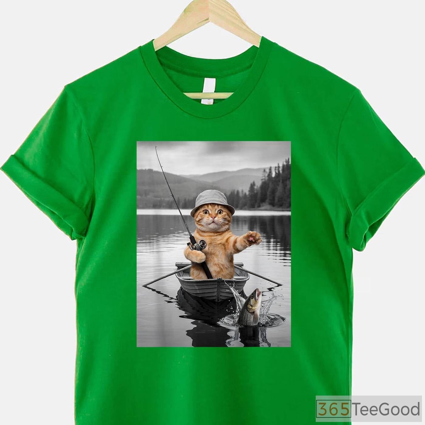 Funny Cat Selfie Boat Fishing Shirt, Weird Cat Meme Fishing Apparel for Men