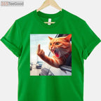 Funny Cat Middle Finger T-Shirt - Hilarious Sassy Cat in Car Graphic Tee