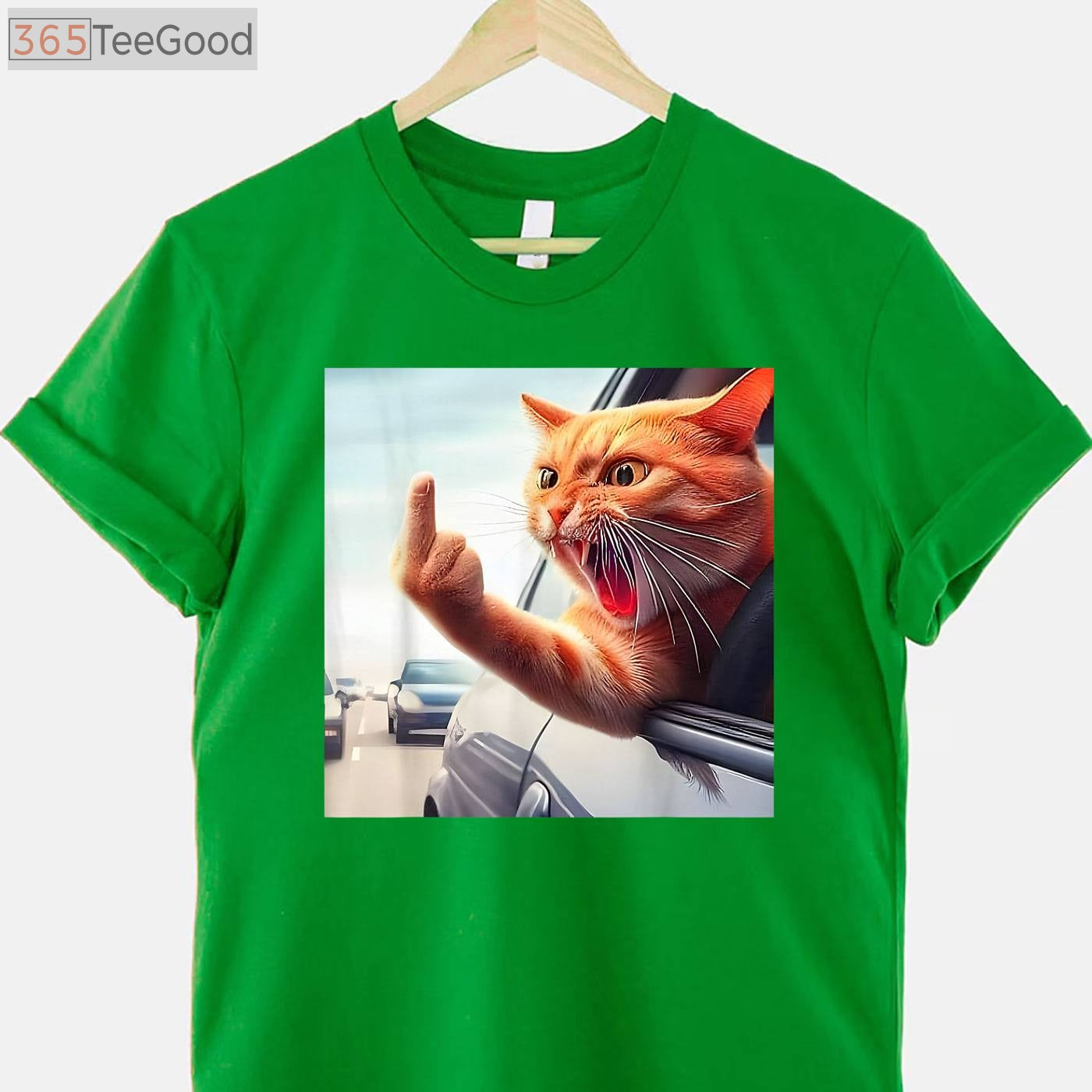 Funny Cat Middle Finger T-Shirt - Hilarious Sassy Cat in Car Graphic Tee