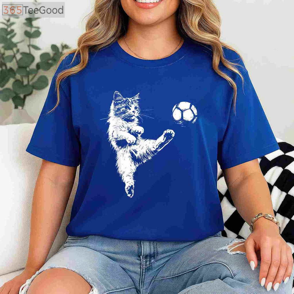 Funny Cat Soccer Ball T-Shirt - Cute Kitten Playing Sports Graphic Tee