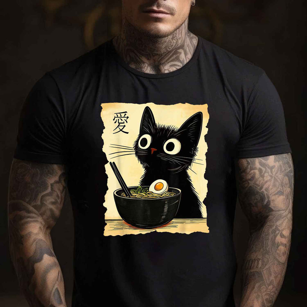 Funny Cat Ramen Japanese Kawaii Anime Gift Tee T-Shirt Adults Unisex
