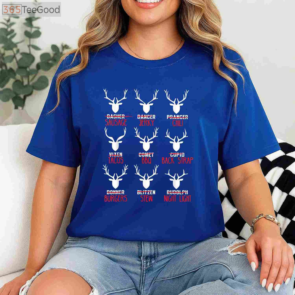 Funny Christmas Deer Hunting Shirt, Santa’s Reindeer List Holiday Hunter Tee