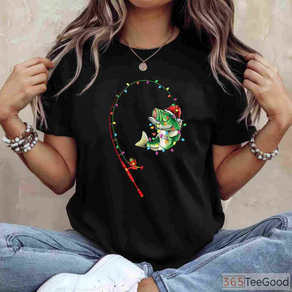Funny Christmas Bass Fishing Shirt - Festive Holiday Gift for Fisherman Dads