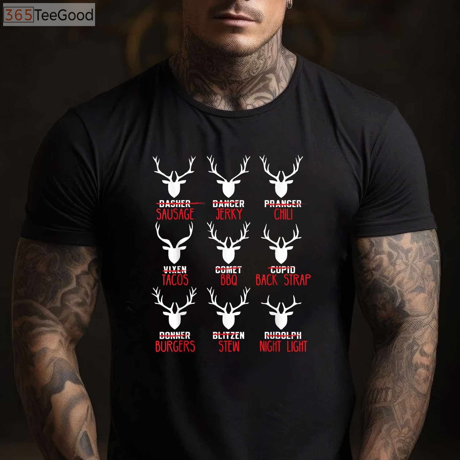 Funny Christmas Deer Hunting Shirt, Santa’s Reindeer List Holiday Hunter Tee