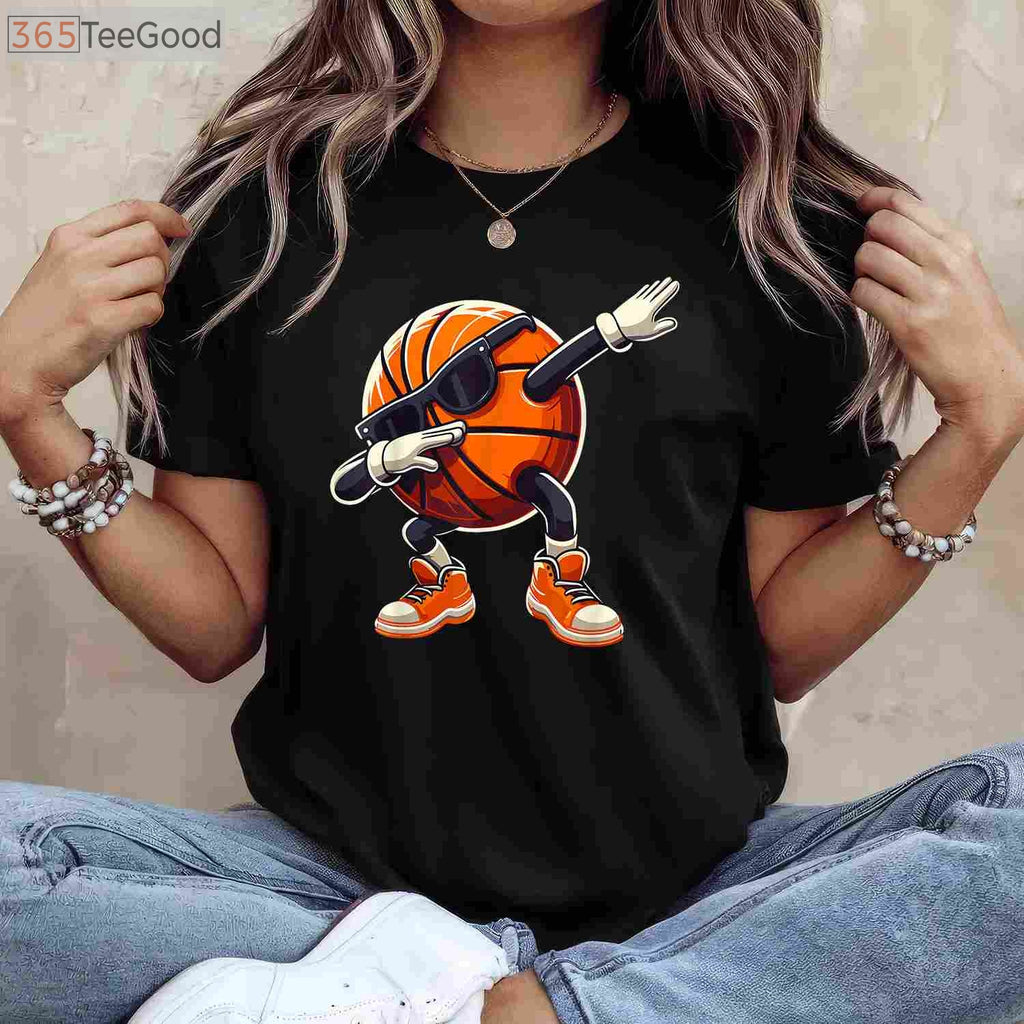 Funny Dabbing Basketball T-Shirt - Cool Sunglasses Ball Sports Gift for Kids
