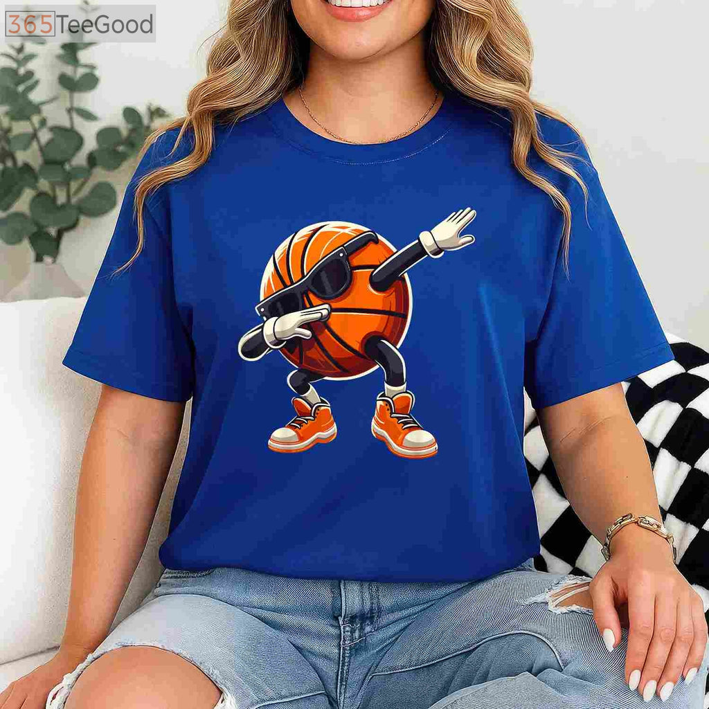 Funny Dabbing Basketball T-Shirt - Cool Sunglasses Ball Sports Gift for Kids