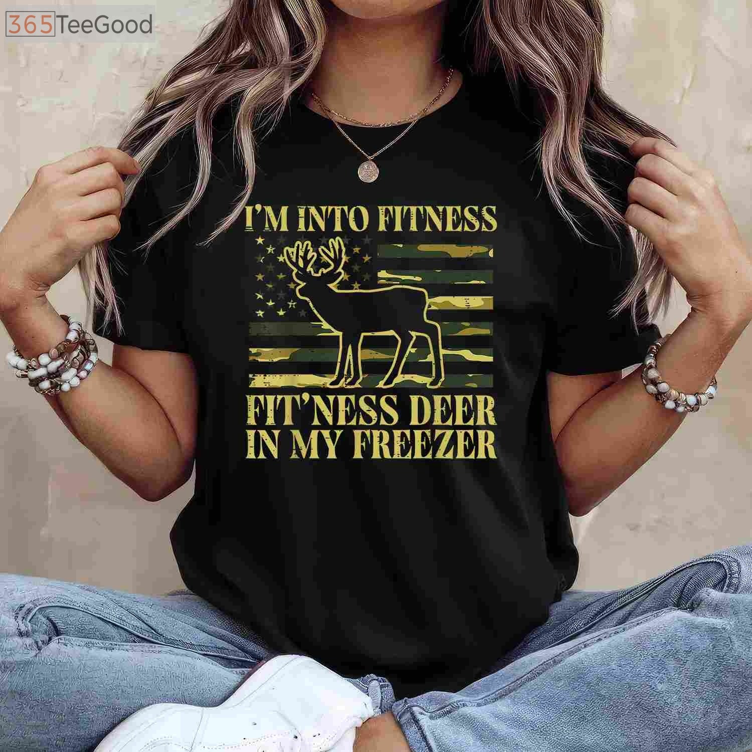 Funny Fitness Deer in Freezer Hunting T-Shirt, Humorous Hunter Lifestyle Tee